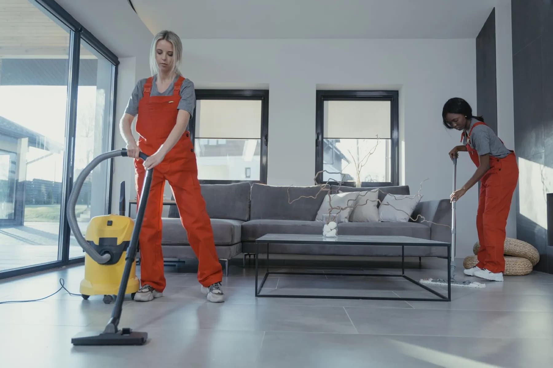 A professional cleaning team at work, representative of the field-service business in this case study