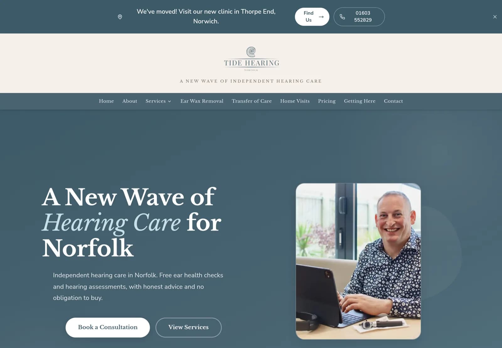 Tide Hearing, an independent hearing care clinic in Norwich, rebuilt by Arcscribe